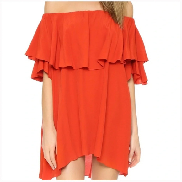 MLM LABEL Red Orange Maison Off Shoulder Dress Women’s XS Ruffle Revolve - Picture 2 of 14